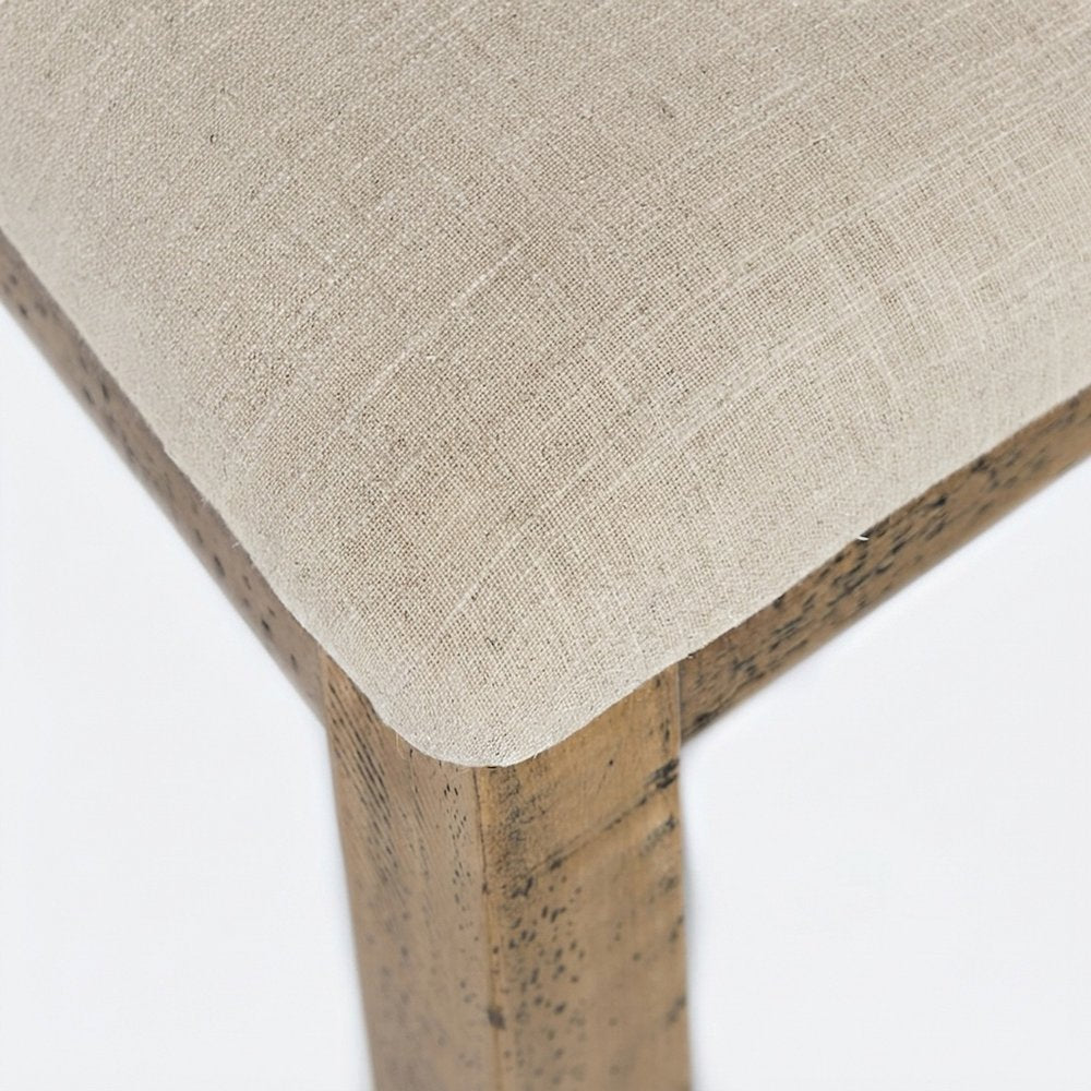Distressed Pine Veneer Upholstered Farmhouse Dining Chairs, Set of 2, Gold