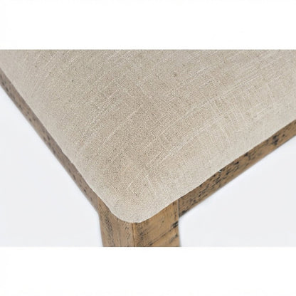Distressed Pine Veneer Upholstered Farmhouse Dining Chairs, Set of 2, Gold