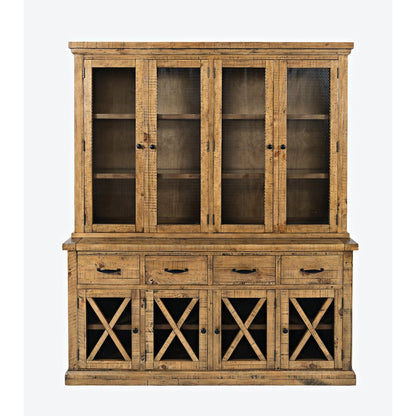 Telluride Rustic Farmhouse Solid Wood Sideboard Buffet Hutch with LED Lights