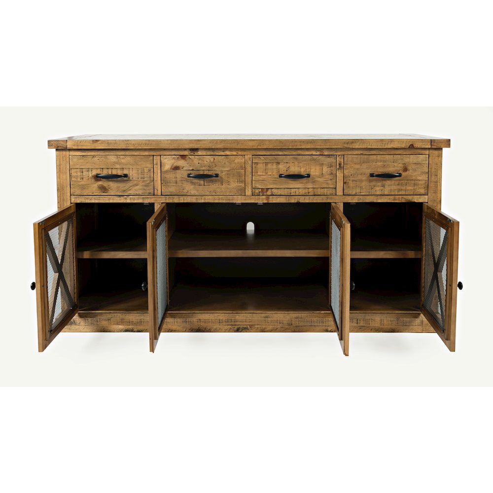 70" Rustic Distressed Solid Wood Farmhouse Four Drawer Sideboard Buffet Server
