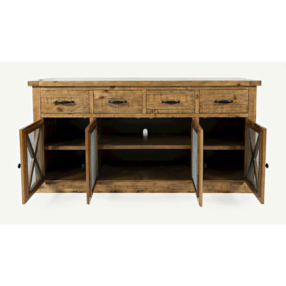 70" Rustic Distressed Solid Wood Farmhouse Four Drawer Sideboard Buffet Server
