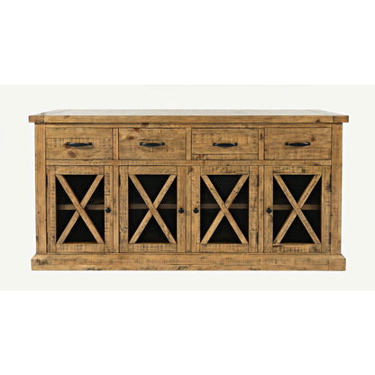 70" Rustic Distressed Solid Wood Farmhouse Four Drawer Sideboard Buffet Server