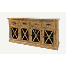 70" Rustic Distressed Solid Wood Farmhouse Four Drawer Sideboard Buffet Server
