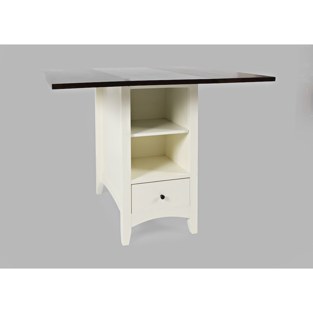 Solid Wood Farmhouse Storage Counter Drop Leaf Dining Table with Wine Rack
