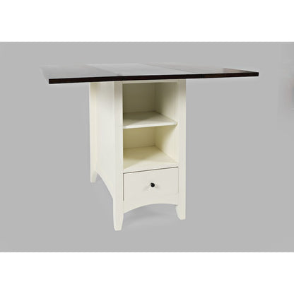Solid Wood Farmhouse Storage Counter Drop Leaf Dining Table with Wine Rack