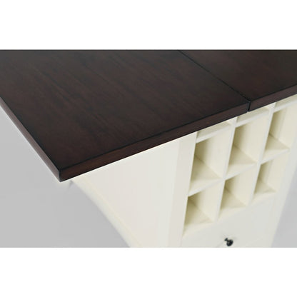 Solid Wood Farmhouse Storage Counter Drop Leaf Dining Table with Wine Rack