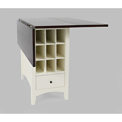 Solid Wood Farmhouse Storage Counter Drop Leaf Dining Table with Wine Rack