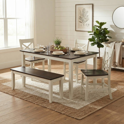 Solid Wood Farmhouse Counter Height Dining Table 4 Piece Set, White