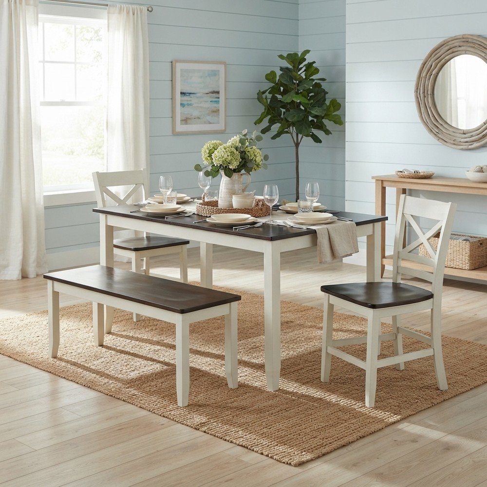 Solid Wood Farmhouse Counter Height Dining Table 4 Piece Set, White