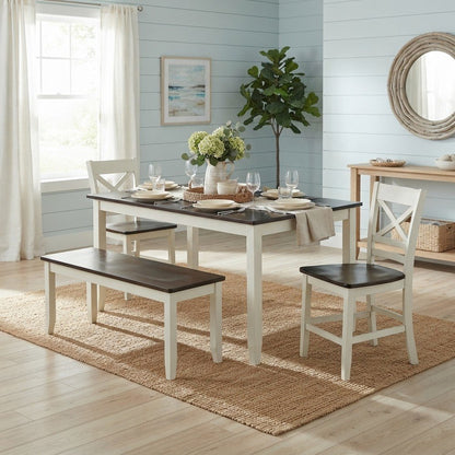 Solid Wood Farmhouse Counter Height Dining Table 4 Piece Set, White