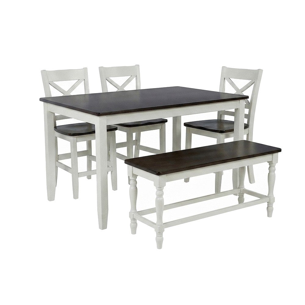 Solid Wood Farmhouse Counter Height Dining Table 4 Piece Set, White