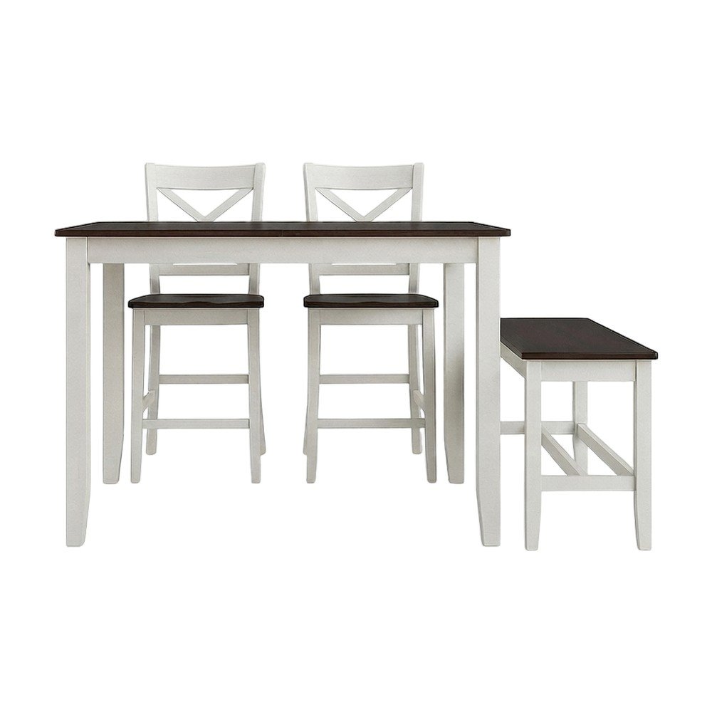 Solid Wood Farmhouse Counter Height Dining Table 4 Piece Set, White