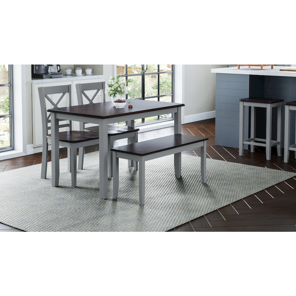 Asbury Park Solid Wood Farmhouse Four Piece Dining Set with Bench