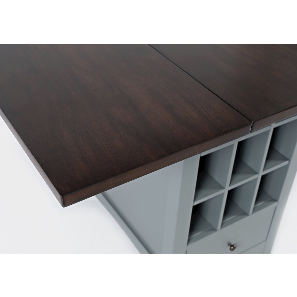 Solid Wood Farmhouse Storage Counter Drop Leaf Dining Table with Wine Rack