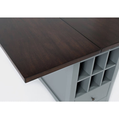 Solid Wood Farmhouse Storage Counter Drop Leaf Dining Table with Wine Rack