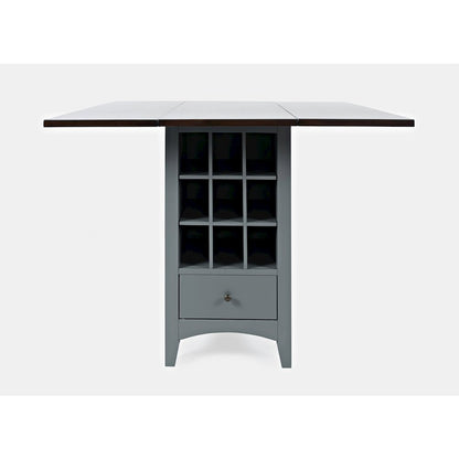 Solid Wood Farmhouse Storage Counter Drop Leaf Dining Table with Wine Rack