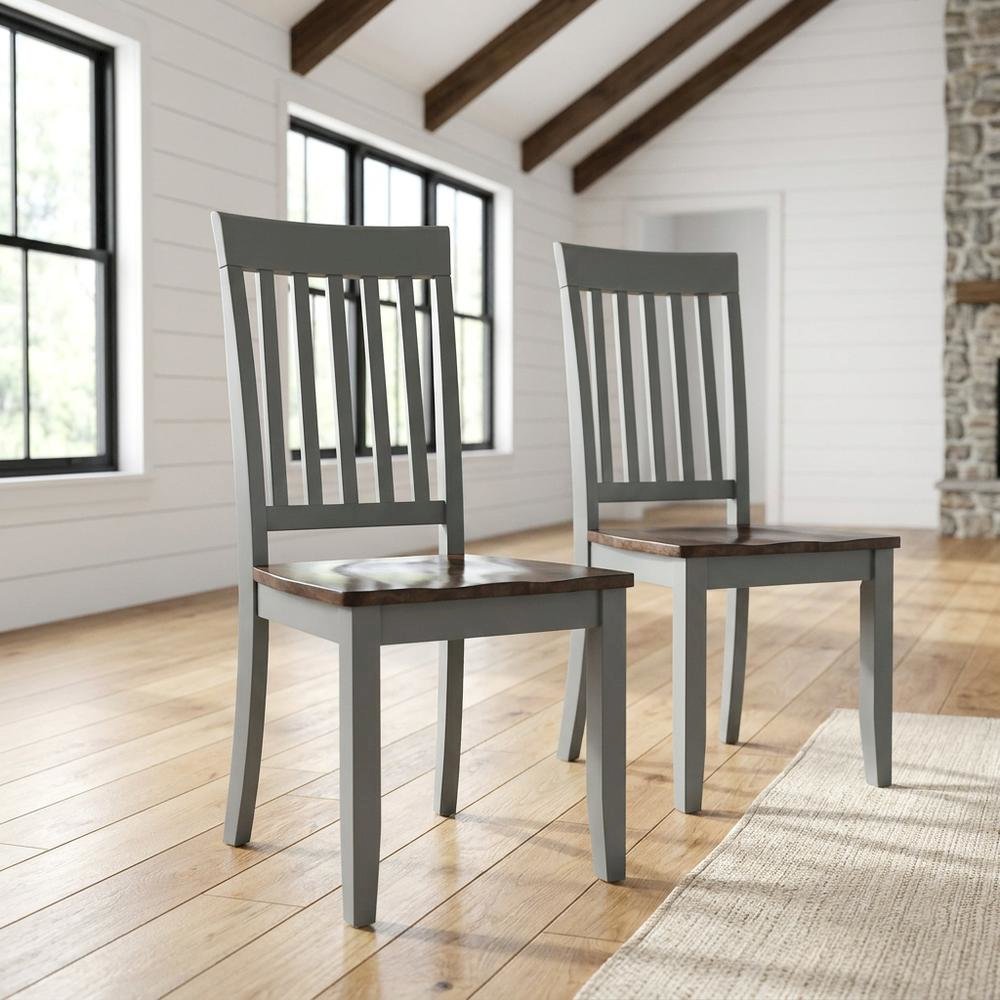 Farmhouse Acacia Wood Dining Chair, Autumn Brown/Grey, Set of 2