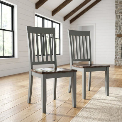 Farmhouse Acacia Wood Dining Chair, Autumn Brown/Grey, Set of 2