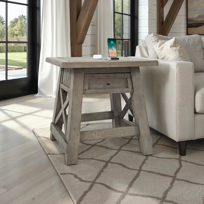 Outer Banks Reclaimed Pine USB Charging End Table - Driftwood