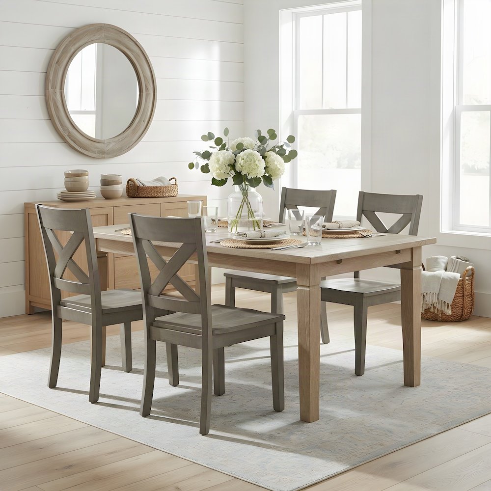 Distressed Solid Pine Farmhouse X-Back Kitchen Dining Chairs, Set of 2, Chair