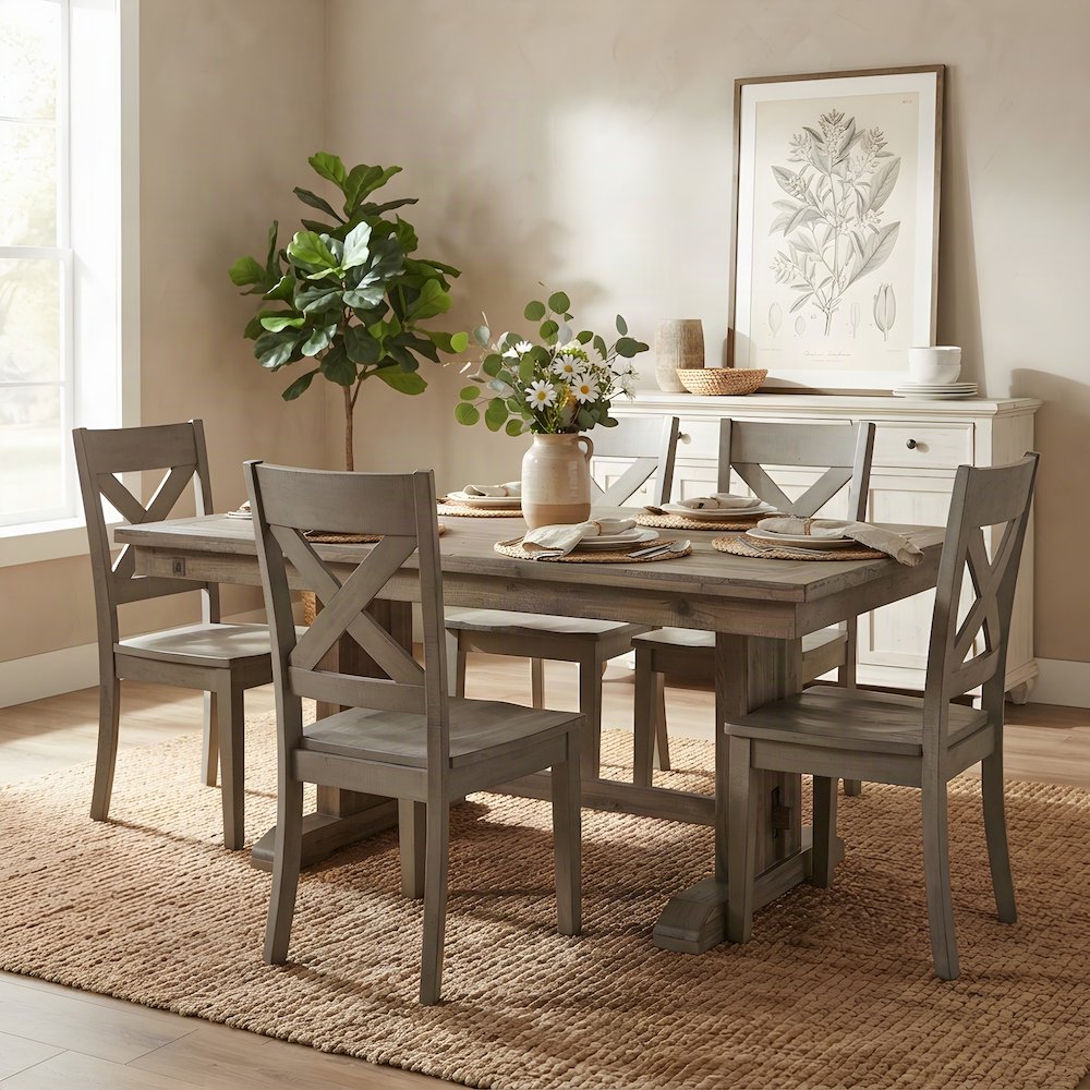 Distressed Solid Pine Farmhouse X-Back Kitchen Dining Chairs, Set of 2, Chair