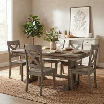 Distressed Solid Pine Farmhouse X-Back Kitchen Dining Chairs, Set of 2, Chair