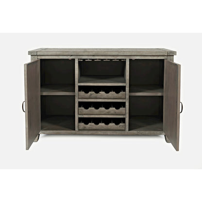 Distressed Pine Buffet Server with Wine Rack and Glass Storage, Driftwood Gray