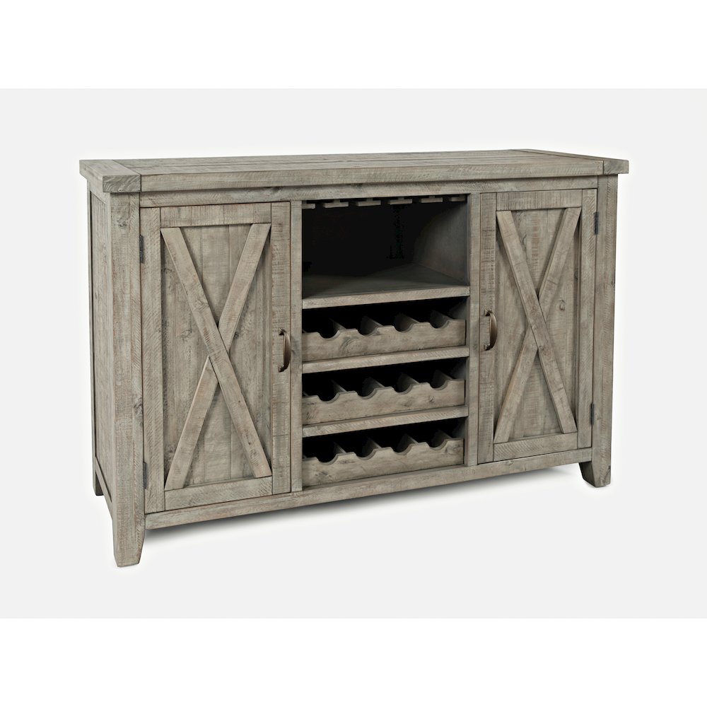 Distressed Pine Buffet Server with Wine Rack and Glass Storage, Driftwood Gray