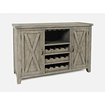 Distressed Pine Buffet Server with Wine Rack and Glass Storage, Driftwood Gray