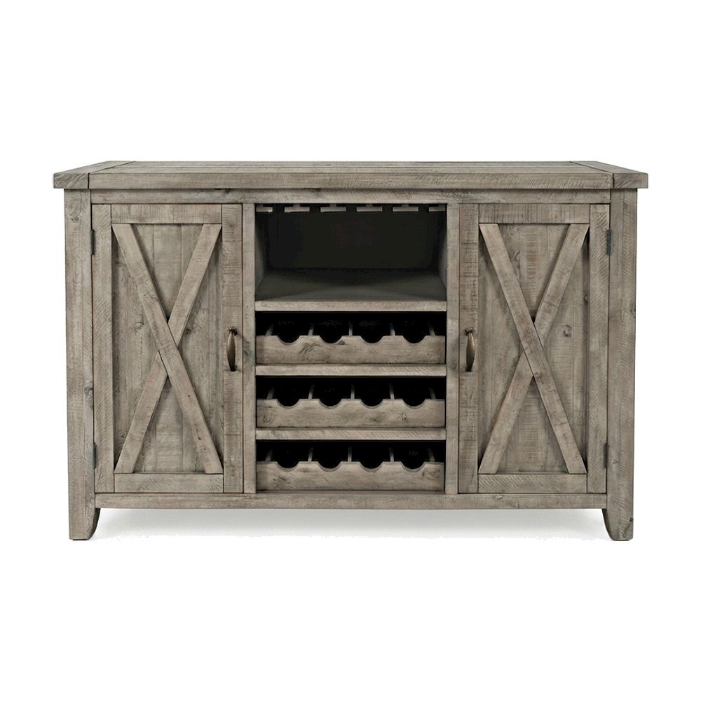 Distressed Pine Buffet Server with Wine Rack and Glass Storage, Driftwood Gray