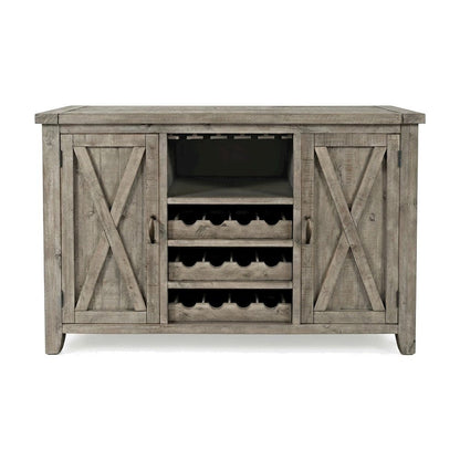 Distressed Pine Buffet Server with Wine Rack and Glass Storage, Driftwood Gray
