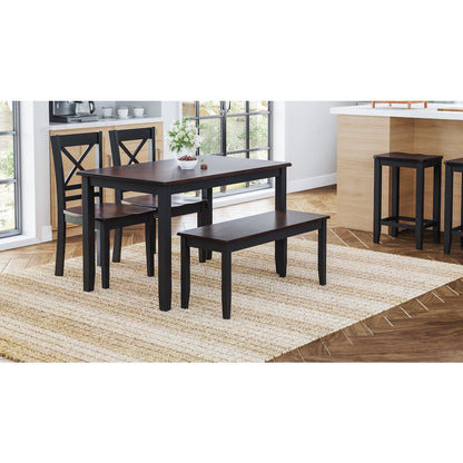 Asbury Park Solid Wood Farmhouse Four Piece Dining Set with Bench