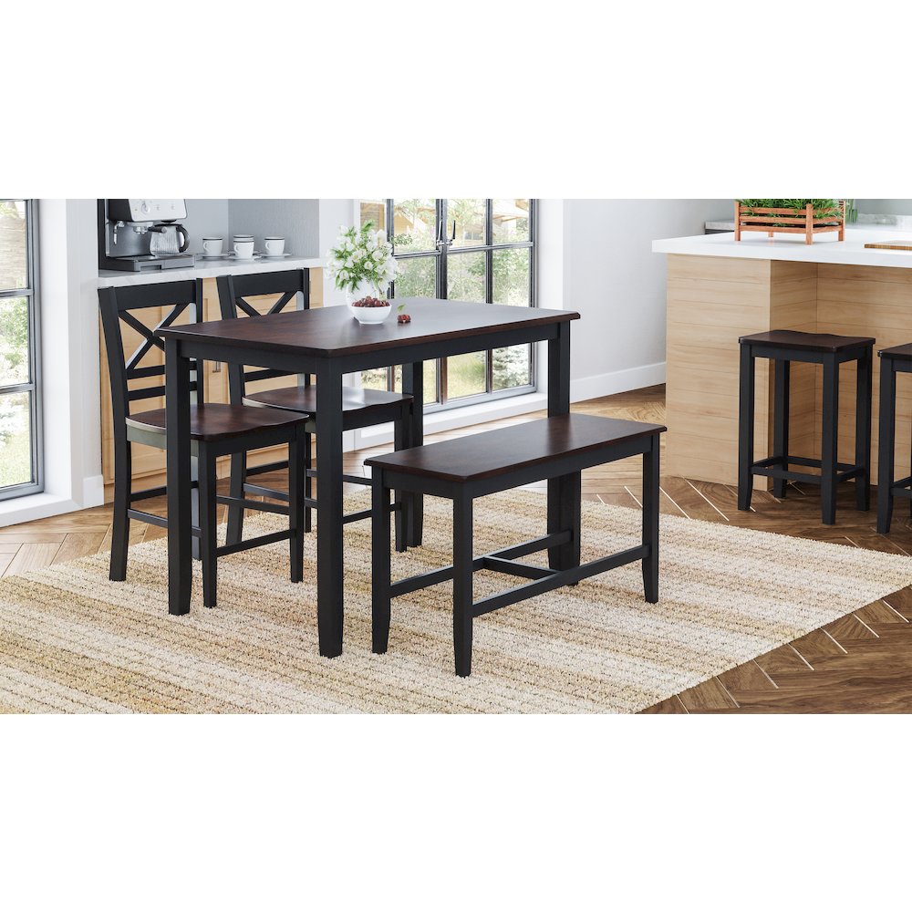 Asbury Park Solid Wood Farmhouse Four Piece Counter Height Dining Set with Bench