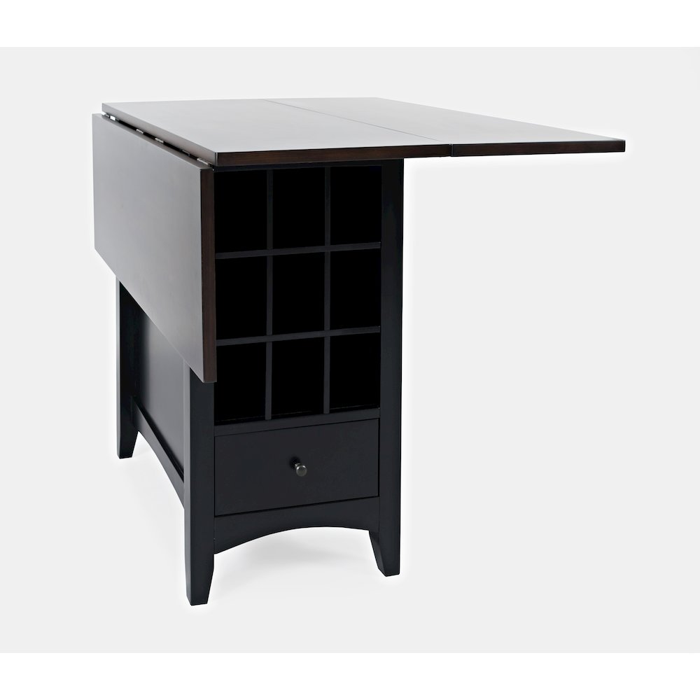 Solid Wood Farmhouse Storage Counter Drop Leaf Dining Table with Wine Rack
