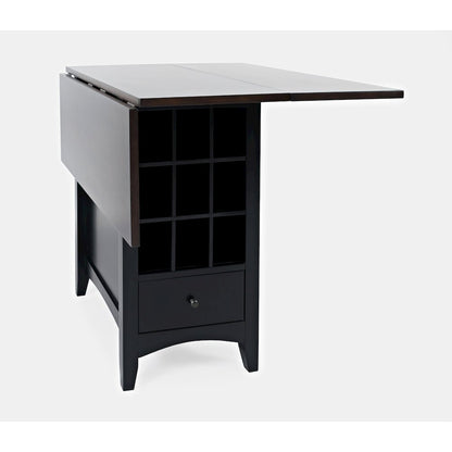 Solid Wood Farmhouse Storage Counter Drop Leaf Dining Table with Wine Rack