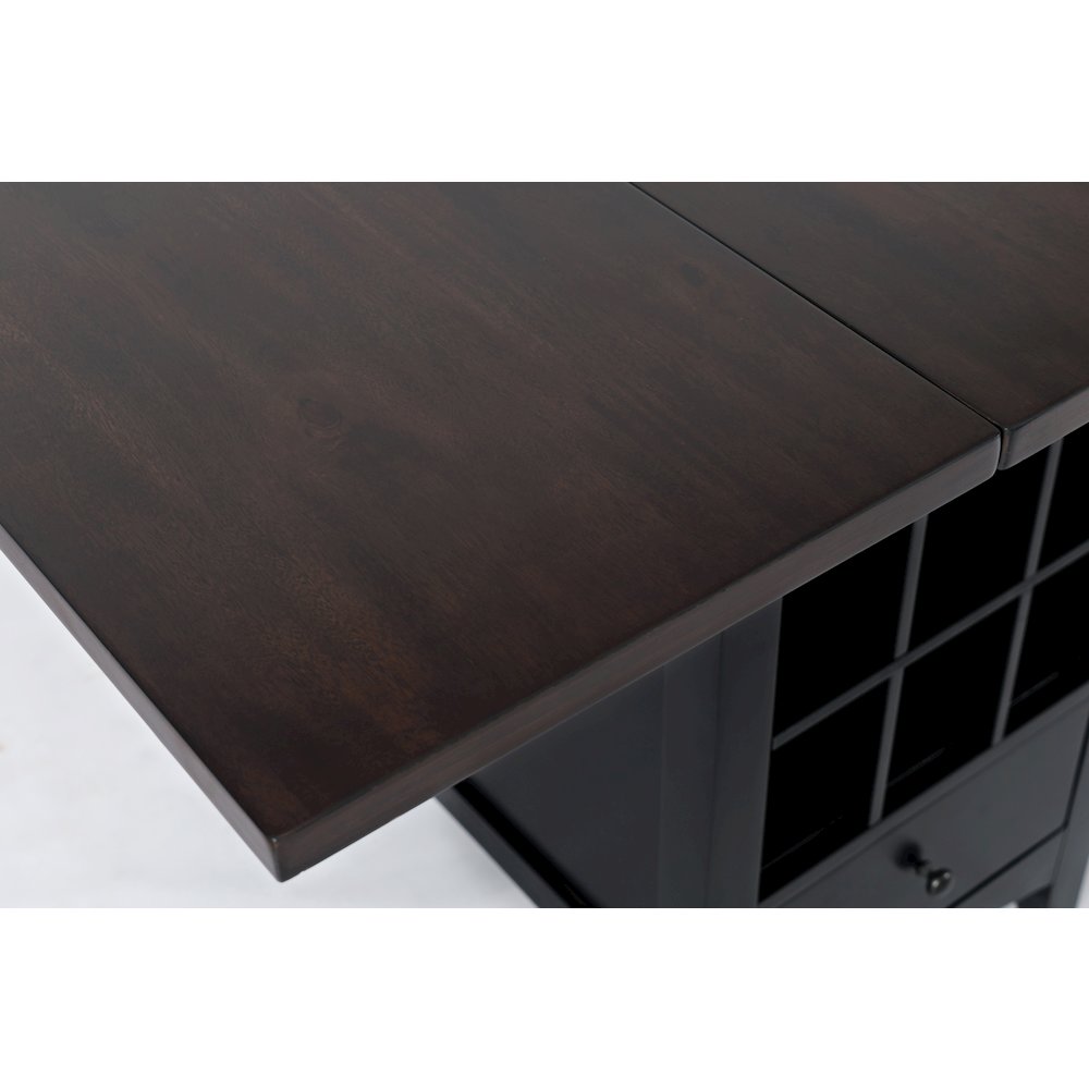 Solid Wood Farmhouse Storage Counter Drop Leaf Dining Table with Wine Rack