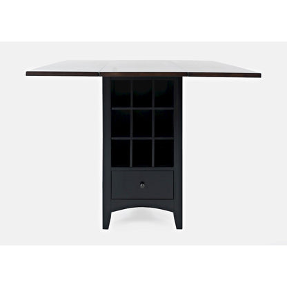 Solid Wood Farmhouse Storage Counter Drop Leaf Dining Table with Wine Rack