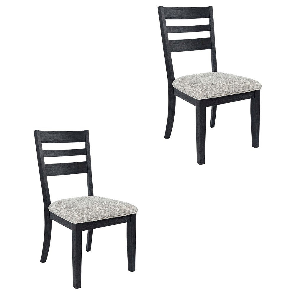 Contemporary Upholstered Ladderback Dining Chairs, Dark Charcoal, Set of 2