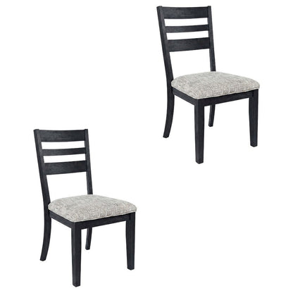 Contemporary Upholstered Ladderback Dining Chairs, Dark Charcoal, Set of 2
