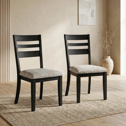 Contemporary Upholstered Ladderback Dining Chairs, Dark Charcoal, Set of 2