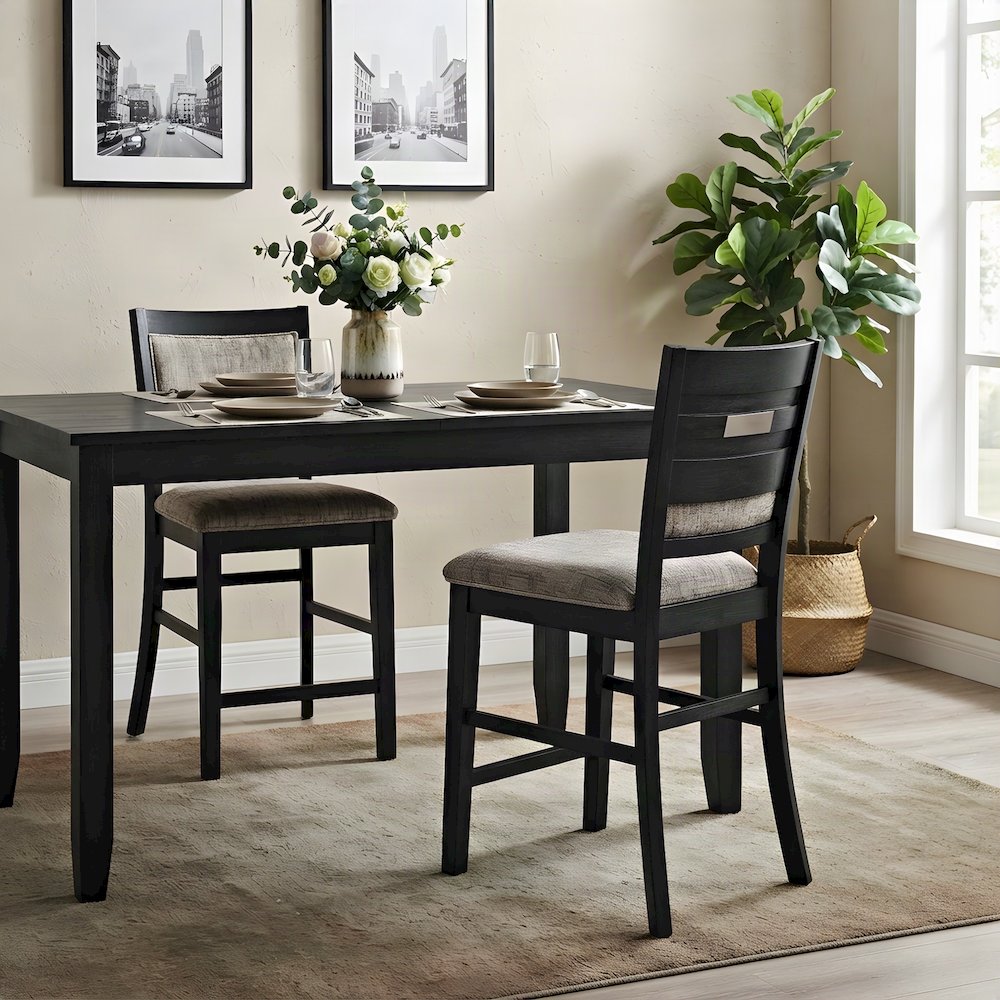 Upholstered Contemporary Counter Height Bar Stools, Set of 2, Dark Charcoal