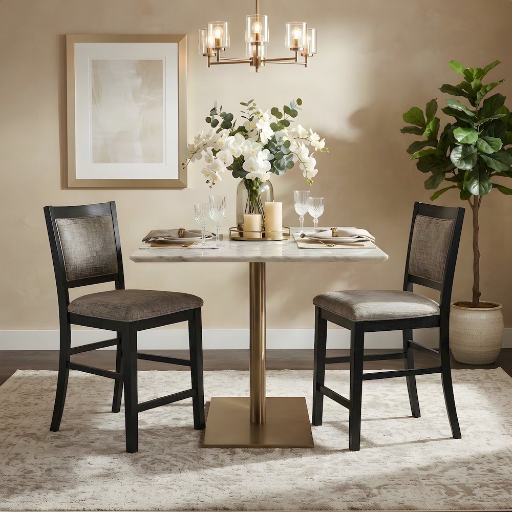 Upholstered Contemporary Counter Height Bar Stools, Set of 2, Dark Charcoal