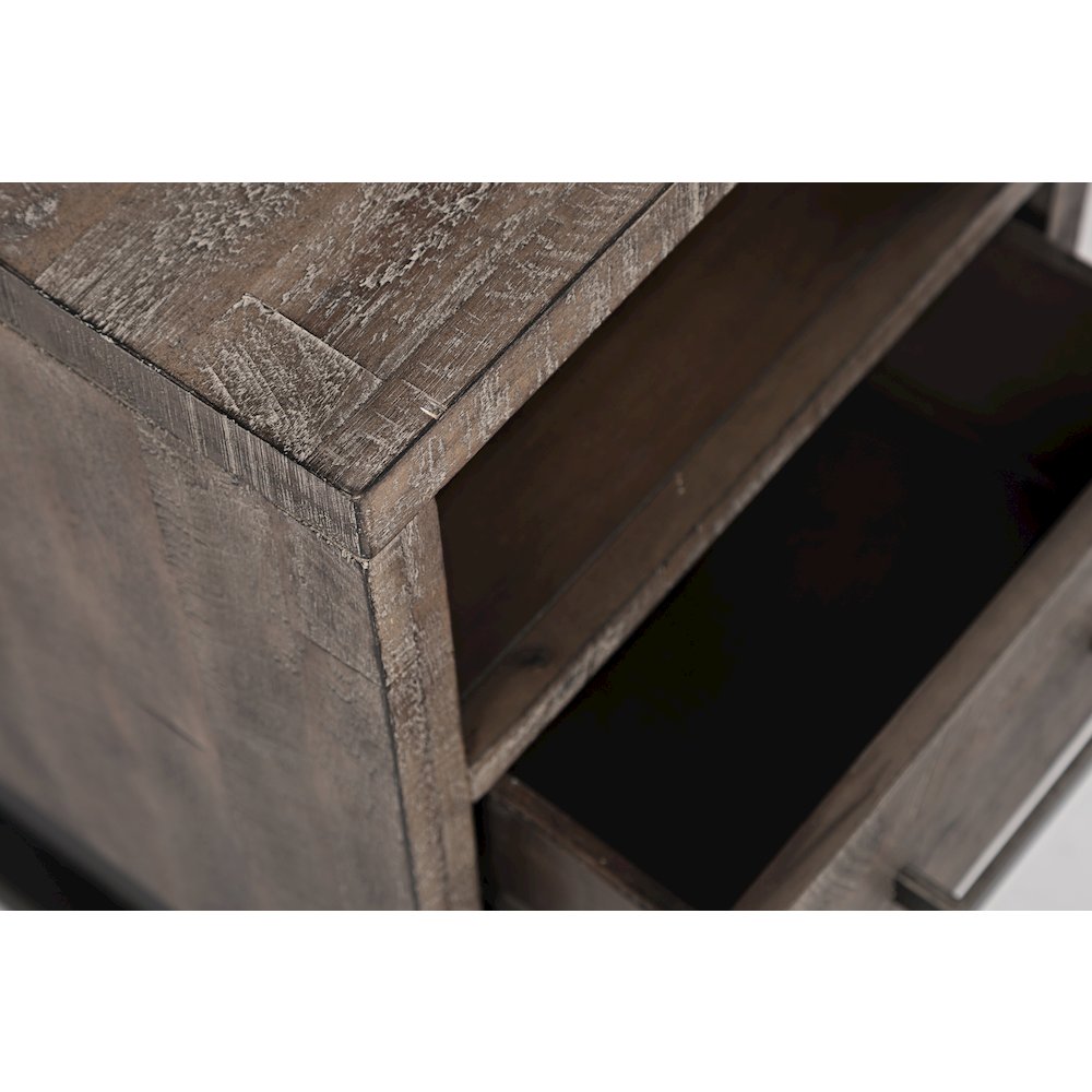 East Hampton Distressed Solid Wood USB Charging Chairside Table