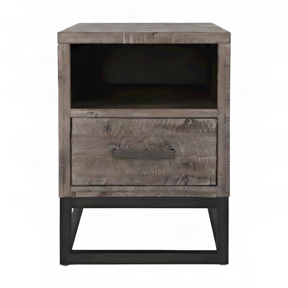 Acacia Veneer Chairside End Table with Drawer and USB Charging, Rustic Grey