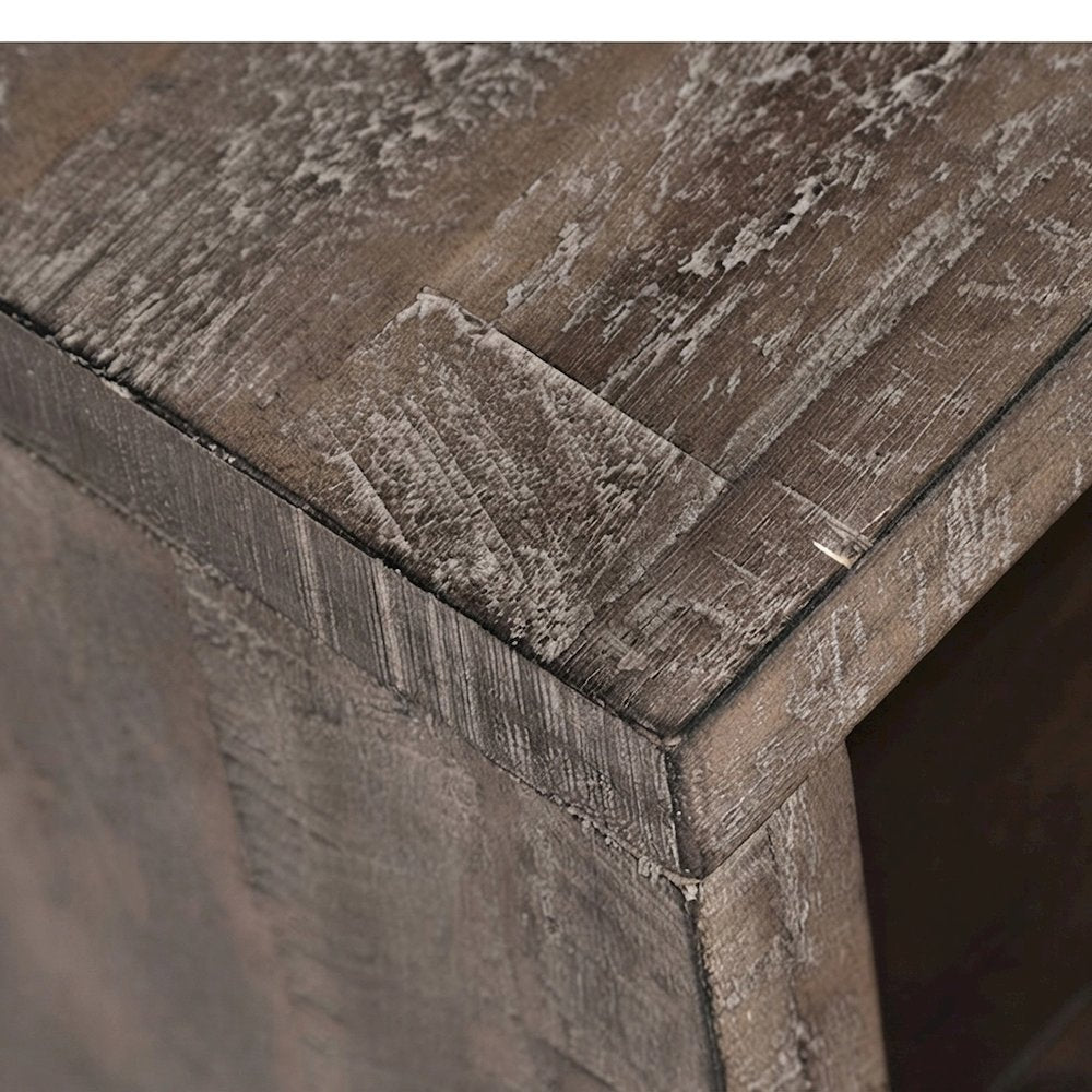 Acacia Veneer Chairside End Table with Drawer and USB Charging, Rustic Grey