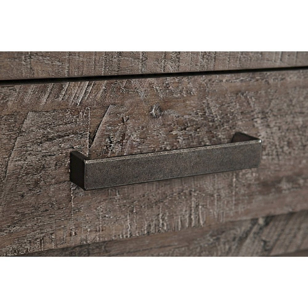 Acacia Veneer Chairside End Table with Drawer and USB Charging, Rustic Grey