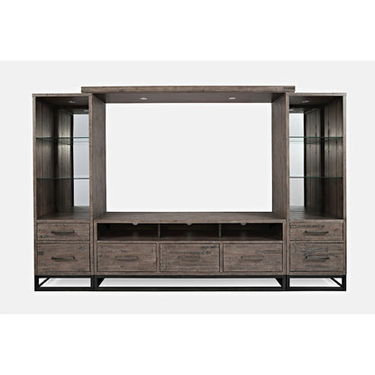 Distressed Solid Wood Entertainment Center with 70'' TV Console and LED Lights