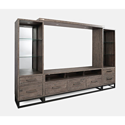 Distressed Solid Wood Entertainment Center with 70'' TV Console and LED Lights