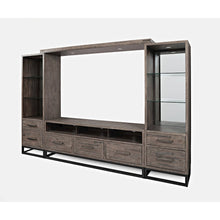 Distressed Solid Wood Entertainment Center with 70'' TV Console and LED Lights