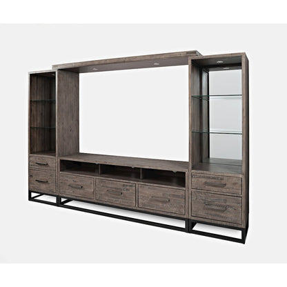 Distressed Solid Wood Entertainment Center with 70'' TV Console and LED Lights